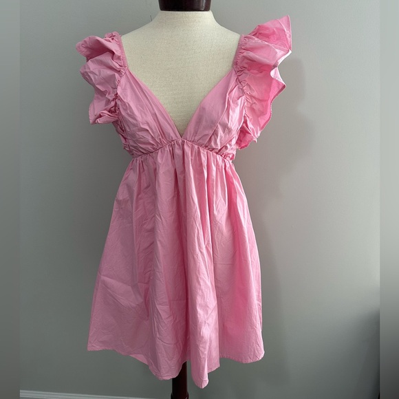 Pink Ruffle Sleeve Dress - Picture 4 of 7